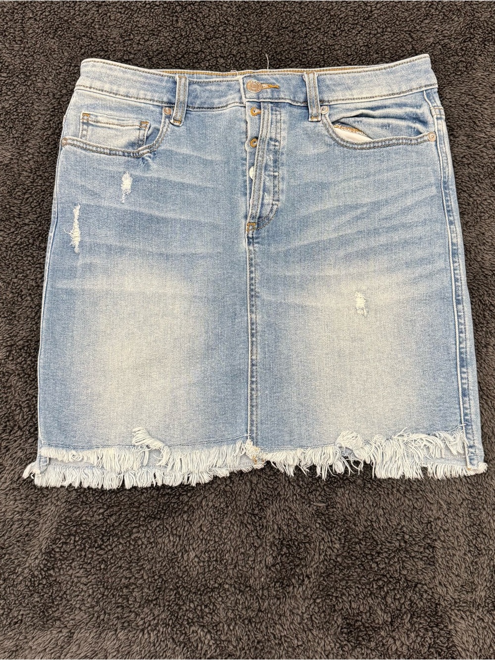 Miss Me Womens Blue Denim Button Fly Distressed Frayed Hem Stretch Skirt Size 30